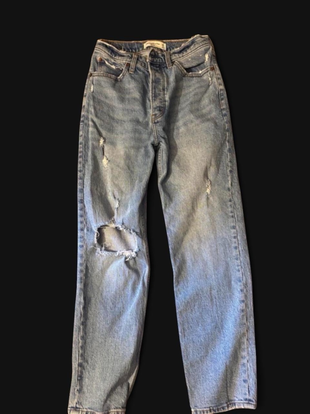 Abercrombie & Fitch Faded Blue Straight-Leg Distressed Jeans